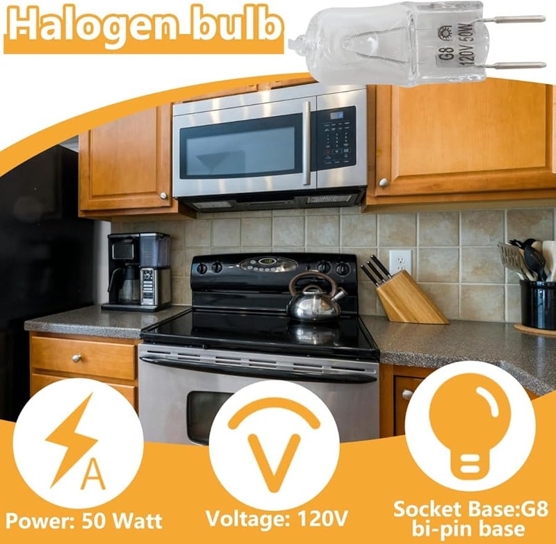 G8 Base 50W Dimmable Halogen Bulbs 10 Pack For GE Microwave Oven Range Hood Light - Image 3